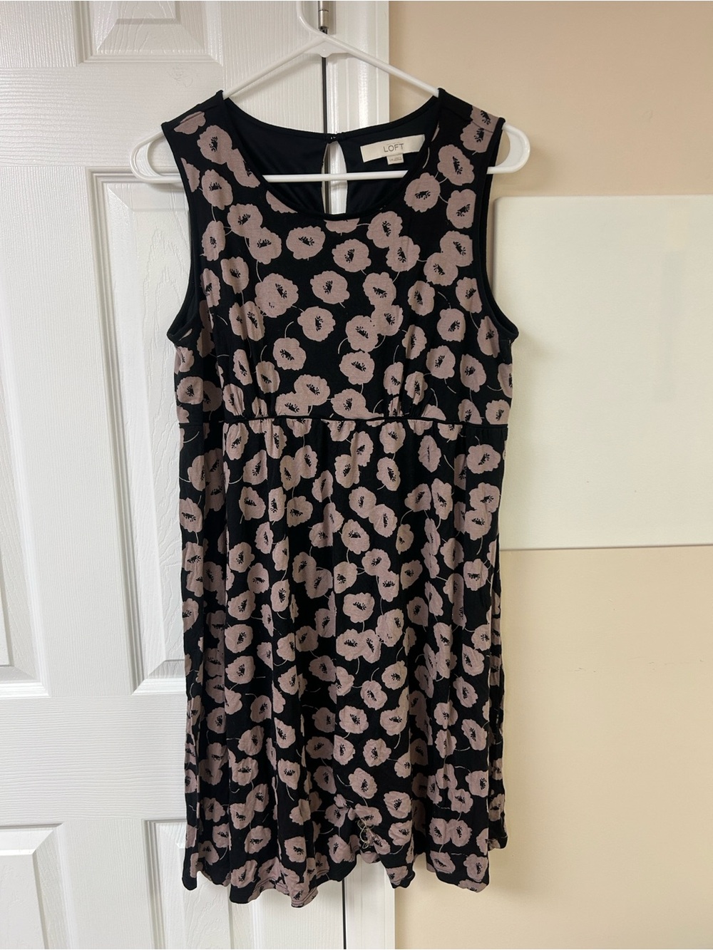 Loft Maternity black floral sleeveless fit and flare dress flowy